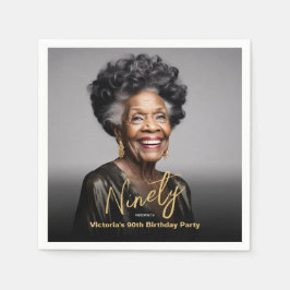 Serviette En Papier Black Gold Minimal photo moderne 90e anniversaire