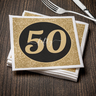 Serviette En Papier Black & Gold Parties scintillant 50 Cinquante ans 