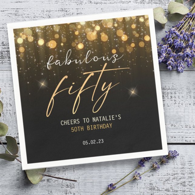 Serviette En Papier Black Gold Parties scintillant étincelle Glam 50e  (Créateur téléchargé)