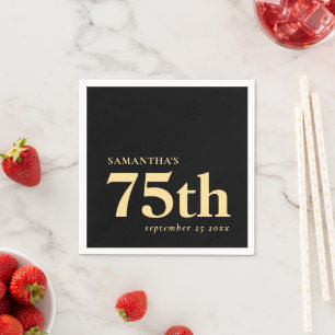 Serviette En Papier Black Gold personnalisé moderne 75e Nom Date