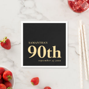 Serviette En Papier Black Gold personnalisé moderne 90e Nom Date