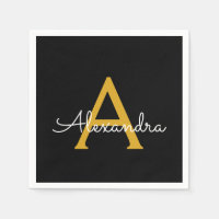 Black Gold Script Monogramme Nom Moderne