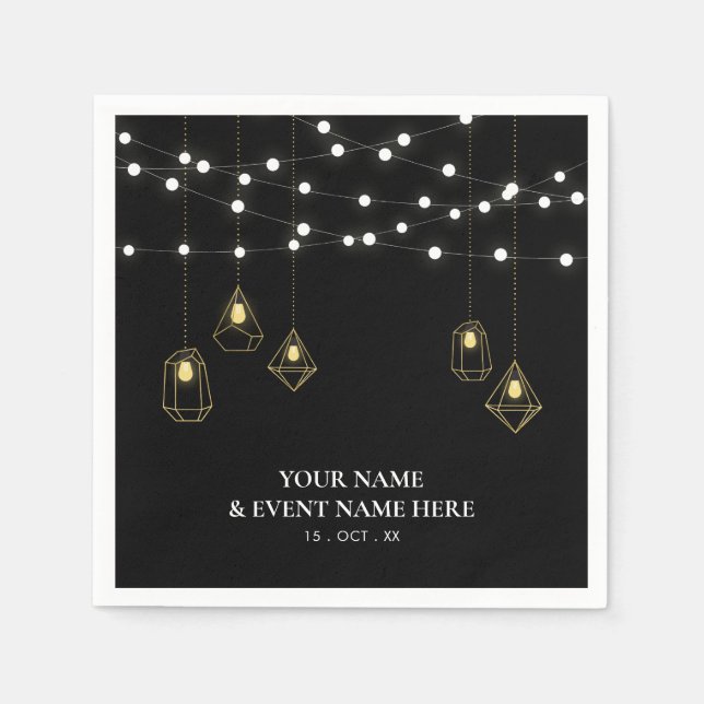Serviette En Papier Black & Gold | Serviettes de fête personnalisées É (Devant)
