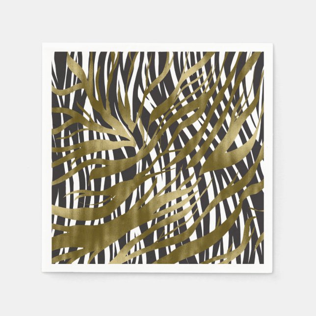 Serviette En Papier Black & Gold Zebra Print Safari Chic Glamor (Devant)