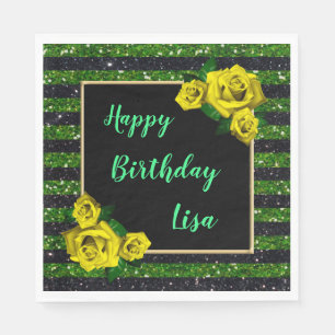 Serviette En Papier Black Green Parties scintillant rayures Roses Jaun