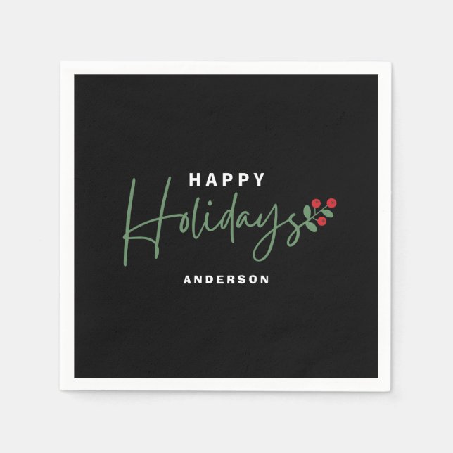 Serviette En Papier Black Happy Holiday (Devant)