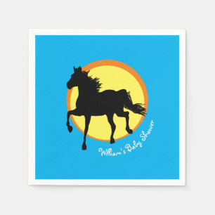 Serviette En Papier Black Horse courant sauvage au coucher du soleil (