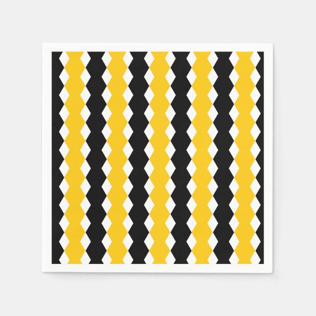 Serviette En Papier Black & Jaune Géométrique Funky Motif moderne (Devant)