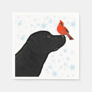 Serviette En Papier Black Lab Cardinal de Noël - adorable chien du Lab