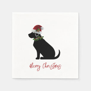 Serviette En Papier Black Lab Chien Joyeux Noël Santa Hat Holly