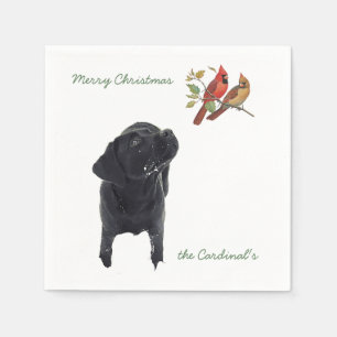 Serviette En Papier Black Labrador Cardinals de Noël mignon chien
