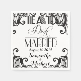 Serviette En Papier Black Lace Manger Boire Soyez Marié