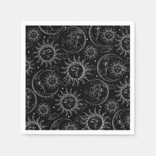 Serviette En Papier Black Magic Vintage Celestial Sun Moon Stars