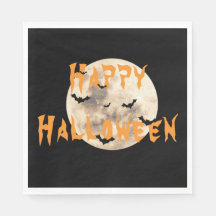 Black Orange Happy Halloween chauves-souris lune