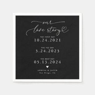 Serviette En Papier Black Our Love Story Élégant Mariage de script