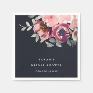 SERVIETTE EN PAPIER BLACK RED BLUSH BURGUNDY ROSE FÊTE DES MARIÉES FLO