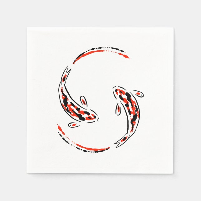 Serviette En Papier Black & Red Japanese Koi Fish Artistic (Devant)