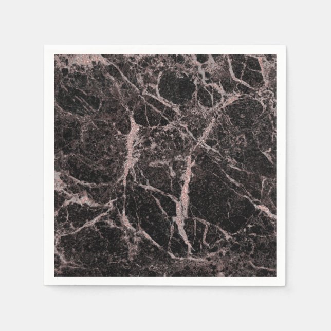 Serviette En Papier Black & Rose Gold Pink Parties scintillant Marble  (Devant)