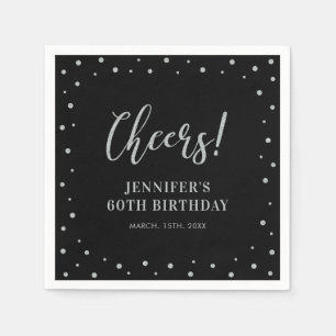 Serviette En Papier Black & Silver   Confettis Fête d'anniversaire Adu