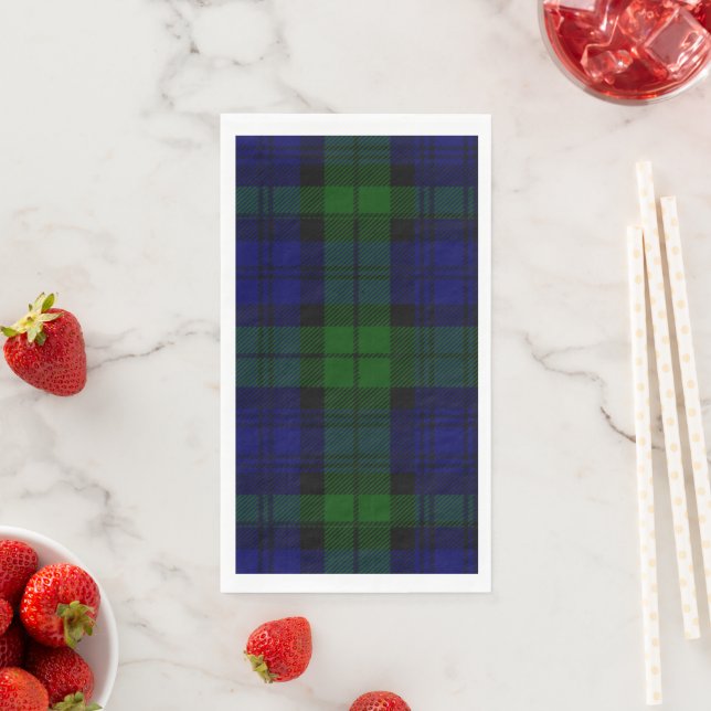 Serviette En Papier Black Watch Tartan bleu vert Plaid (En situation)