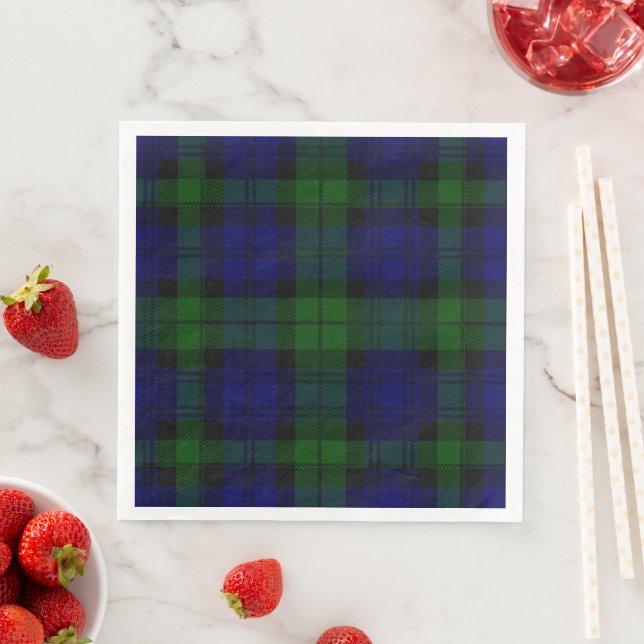 Serviette En Papier Black Watch Tartan bleu vert Plaid (En situation)