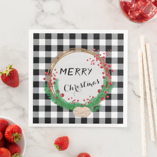 Serviette En Papier Black White Buffalo Check Corporate Holiday Party