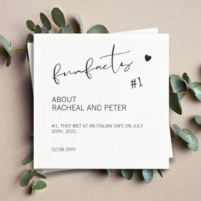 Serviette En Papier Black White Chic Moderne Fun Facts Script Mariage  (Créateur téléchargé)