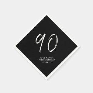 Serviette En Papier Black & White   Fête d'anniversaire 90 ans écritur