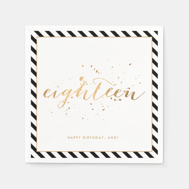 Serviette En Papier Black White Gold Dix-huit ans fête (Devant)