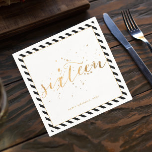 Serviette En Papier Black White Gold Sweet sixteen 16e anniversaire