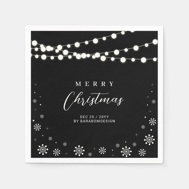 Serviette En Papier Black & White Lights Joyeux Noël Fête de Noël (Devant)