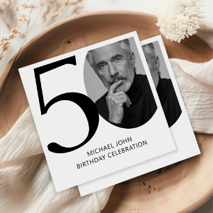 Serviette En Papier Black & White moderne 50e photo Anniversaire