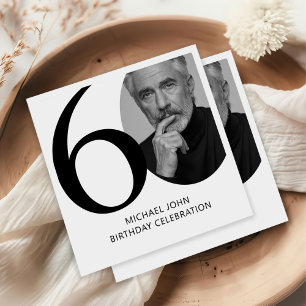 Serviette En Papier Black & White moderne 60e photo Anniversaire
