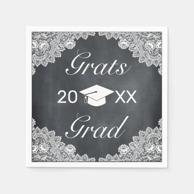 Serviette En Papier Blackboard & White Lace Grats Casquette Casquette (Devant)