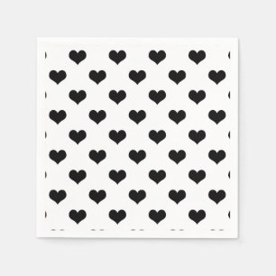 Serviette En Papier Blanc Black Love Heart Motif Design