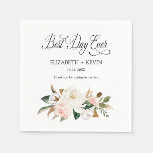 Serviette En Papier Blanc Blush Magnolia Floral Meilleur Jour Jamais M