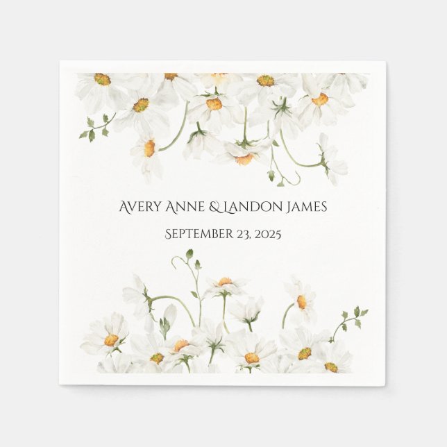 Serviette En Papier Blanc Daisy Greenery Customisé de jolies serviette (Devant)
