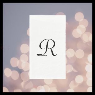 Serviette En Papier Blanc et noir Monogramme Élégant Simple Chic