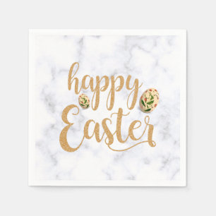 Serviette En Papier Blanc et or Joyeux Pâques Elégant