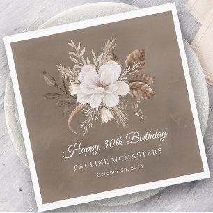 Serviette En Papier Blanc Floral Neutre Automne 30e anniversaire
