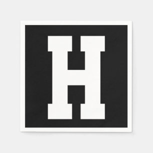 Serviette En Papier Blanc Grande Initiale Moderne   Noir