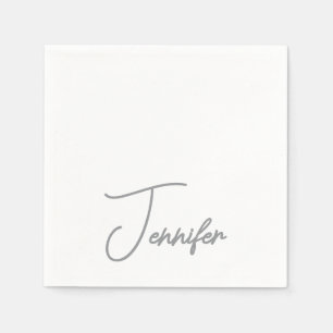 Serviette En Papier Blanc Gris Moderne Minimaliste Nom Manuscrit