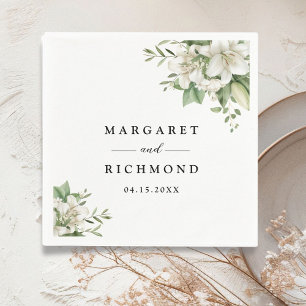 Serviette En Papier Blanc Lily Elegant Aquarelle Floral Mariage