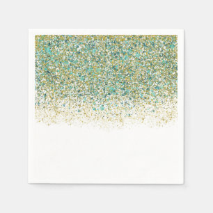 Serviette En Papier Blanc Or et Paillettes Bleu sarcelle Moderne Glamo
