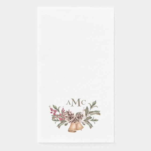 Serviette En Papier Blanc Personnalisé Monogramme Noël (Devant)