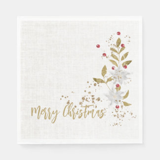 Serviette En Papier Blanc Poinsettia Red Berries Parties scintillant F