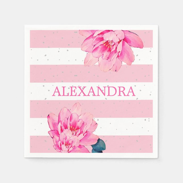 Serviette En Papier Blanc rose Fluale Chic Argent (Devant)