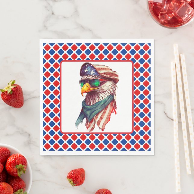 Serviette En Papier Blanc Rouge Et Bleu (En situation)