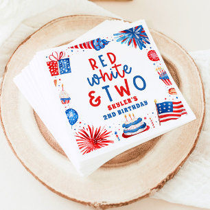 Serviette En Papier Blanc rouge et deux 4 juillet fête du 2e anniversa