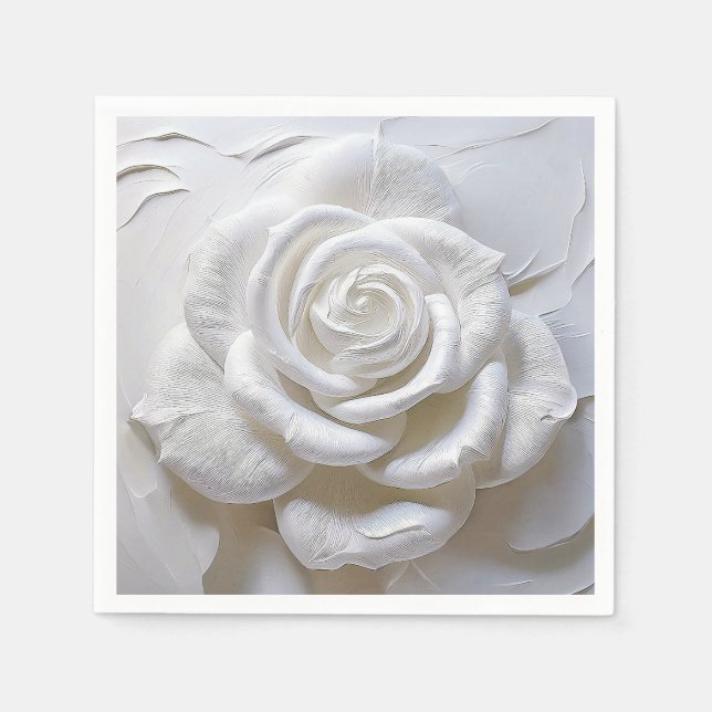 Serviette En Papier Blanc sur blanc - Rose sculpté (Devant)